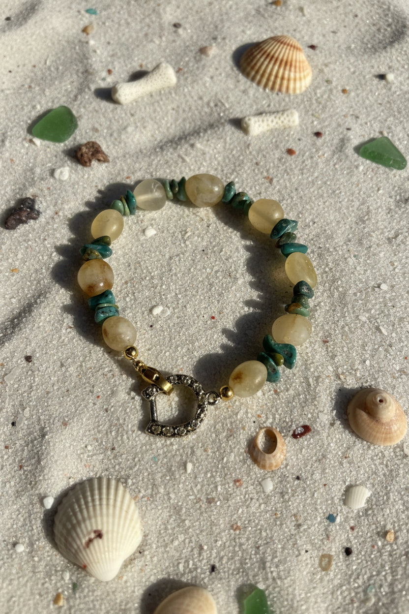 Handcrafted Citrine & Genuine Turquoise Anklet – 18K Gold Plated 9"