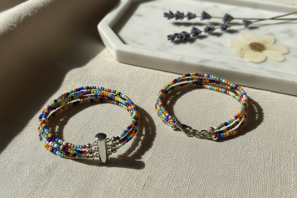 Handcrafted Seed Bead Multi-Strand Bracelet Set with Stainless Steel Closures