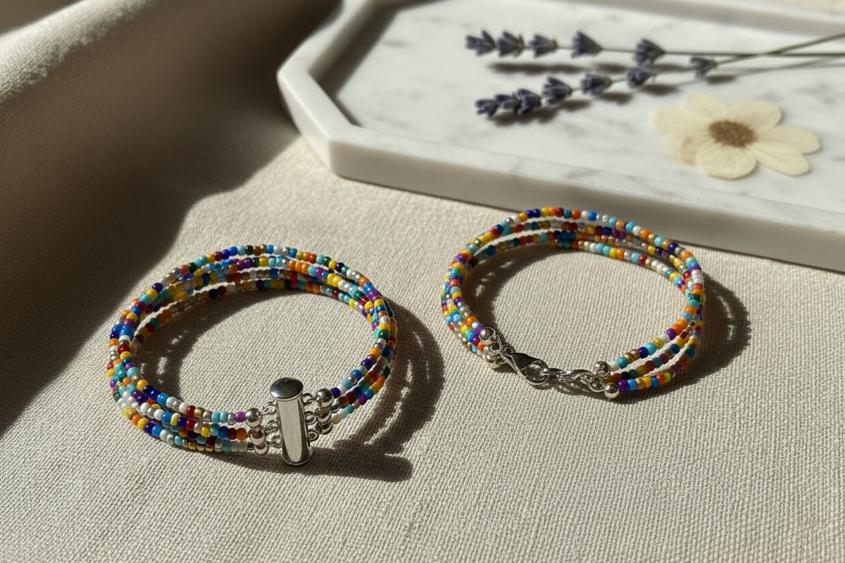 Handcrafted Seed Bead Multi-Strand Bracelet Set with Stainless Steel Closures