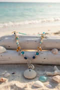 The Mariner's Reef Necklace – 22" Handmade Hemp with Polished Fish Hooks, Genuine Sapphire, & Mexican Coral Pendant