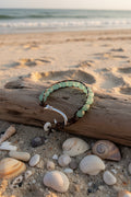 Handcrafted Leather Fish Hook Bracelet with African Ghana  Recycled Sea Glass – 8.5"
