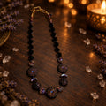 Handmade Black Onyx Energy Bead Necklace - Czech Glass Flowers & 18k Gold
