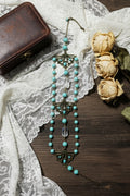 Vintage-Style 15.5" Art Deco Turquoise Lucite & Brass Filigree Choker Necklace