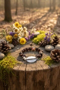 Brown Wood and Ceramic Accent 9.5" Anklet/Bracelet with Silver-Plated Statement Clasp