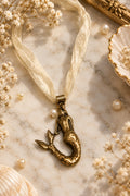 Siren’s Song Mermaid Silk Sari Necklace - Brass Pendant with Glass Pearl Accent