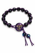 Genuine Onyx Beaded Bracelet on Purple Hemp - Celestial Purple & Gold Czech Glass Moon Button Closure | Earth & Tide Designs