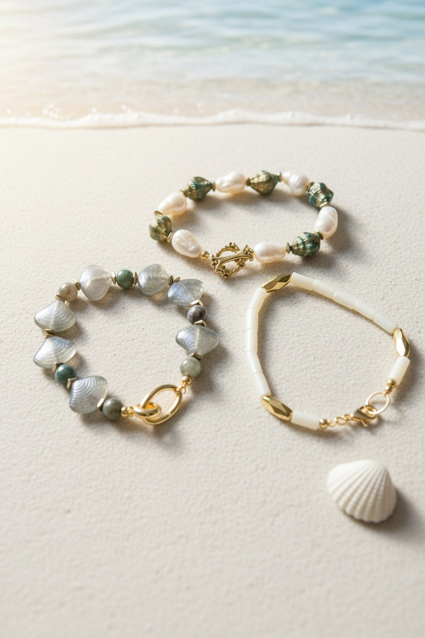 The Luminous Pearl & Siren Shell Bracelet Stack
