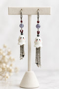 Handmade Asymmetrical  Ghost Fringe Dangle Earrings - Stainless Steel Hardware & Czech Glass Beads