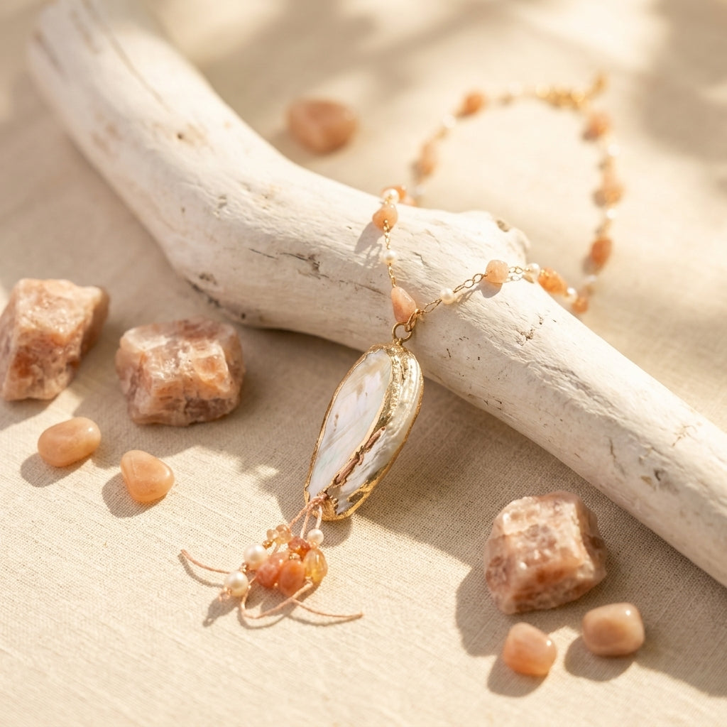 Rosary-style pendant necklace — Sun-drenched Lifestyle | Generated by Modelize