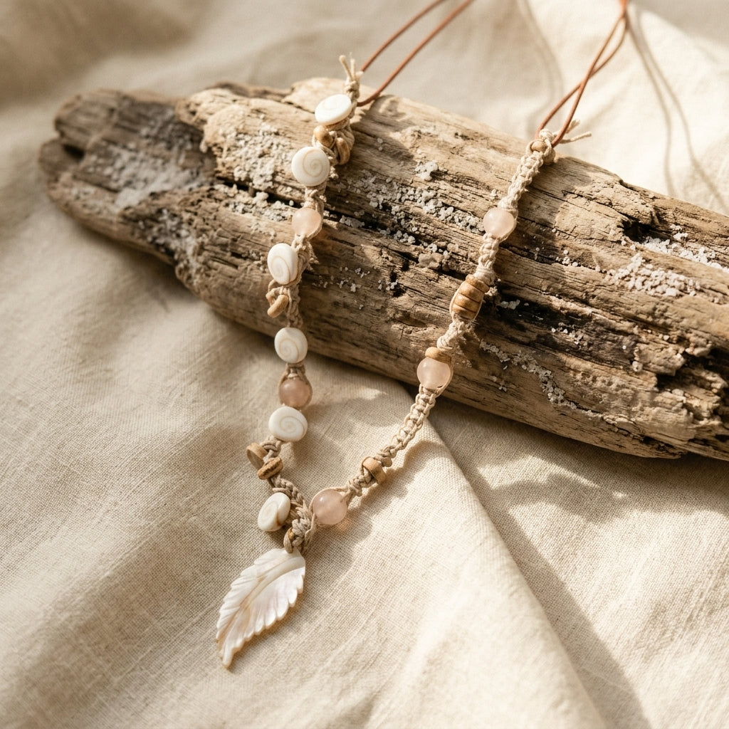 Macrame pendant necklace — Organic Lifestyle Scene | Generated by Modelize