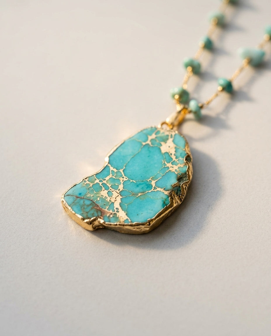 Rosary-style necklace with pendant — Pendant Detail Macro | Generated by Modelize