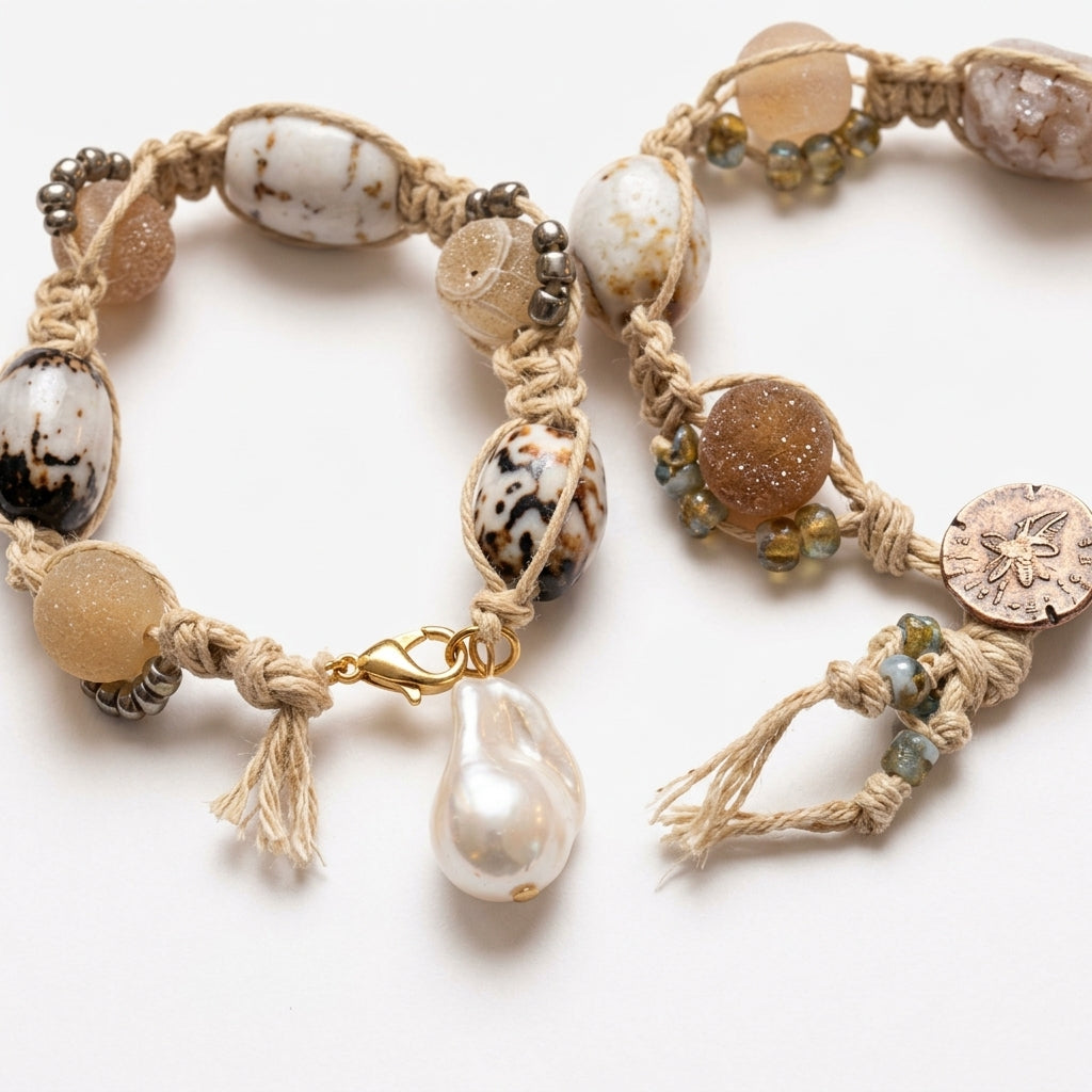 Stackable hemp bracelet set — Macro Texture Detail | Generated by Modelize