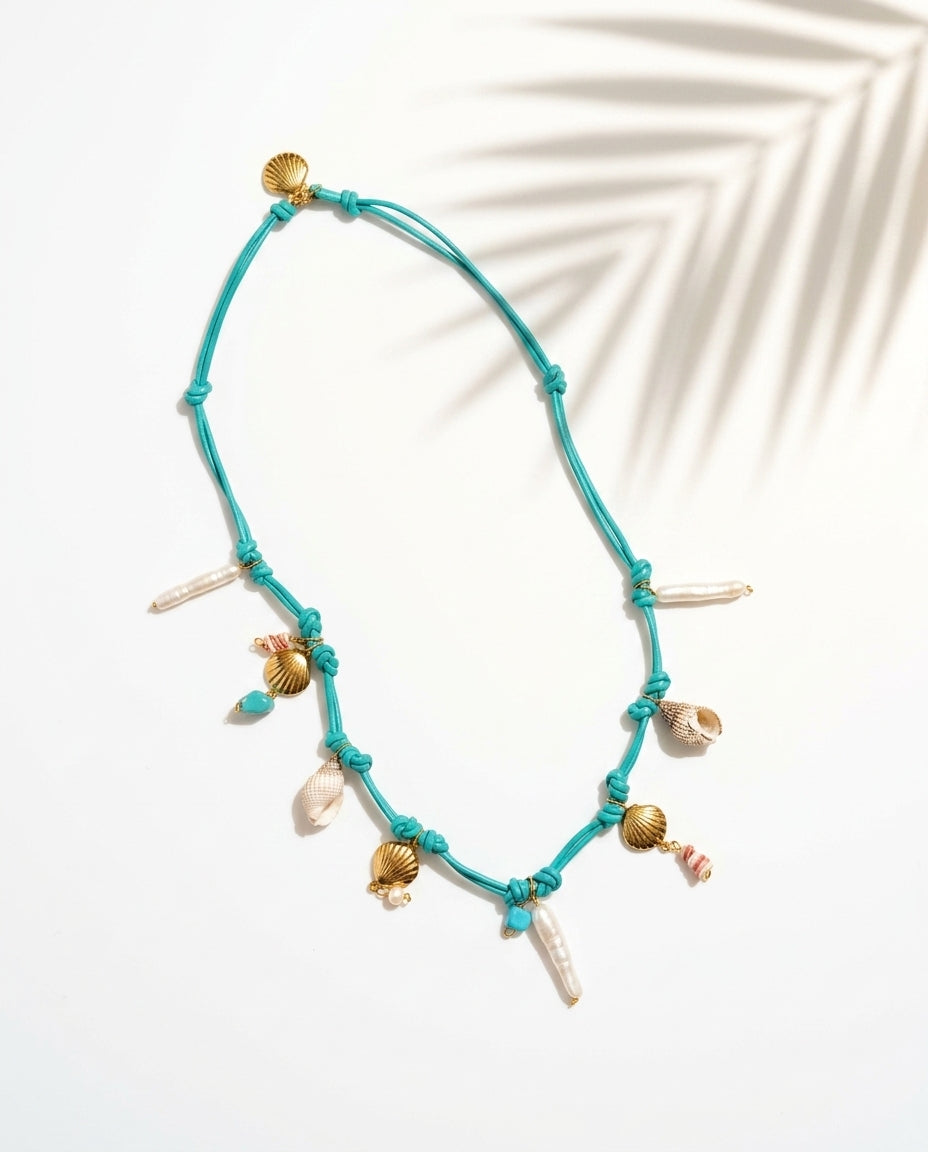 Boho leather necklace — Artisanal Flat Lay | Generated by Modelize