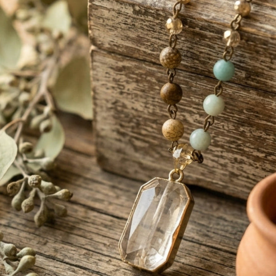 Pendant Rosary Necklace — Bohemian Lifestyle Arrangement | Generated by Modelize