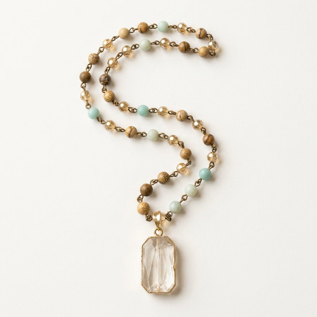 Rosary chain pendant necklace — Full Length Studio Shot | Generated by Modelize