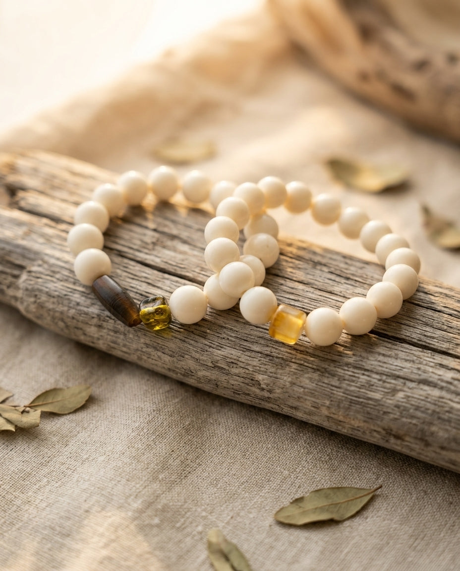 Stackable stretch bracelets — Organic Lifestyle Scene | Generated by Modelize