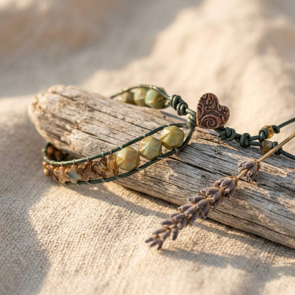 Ladder stitch wrap bracelet — Boho Lifestyle Scene | Generated by Modelize