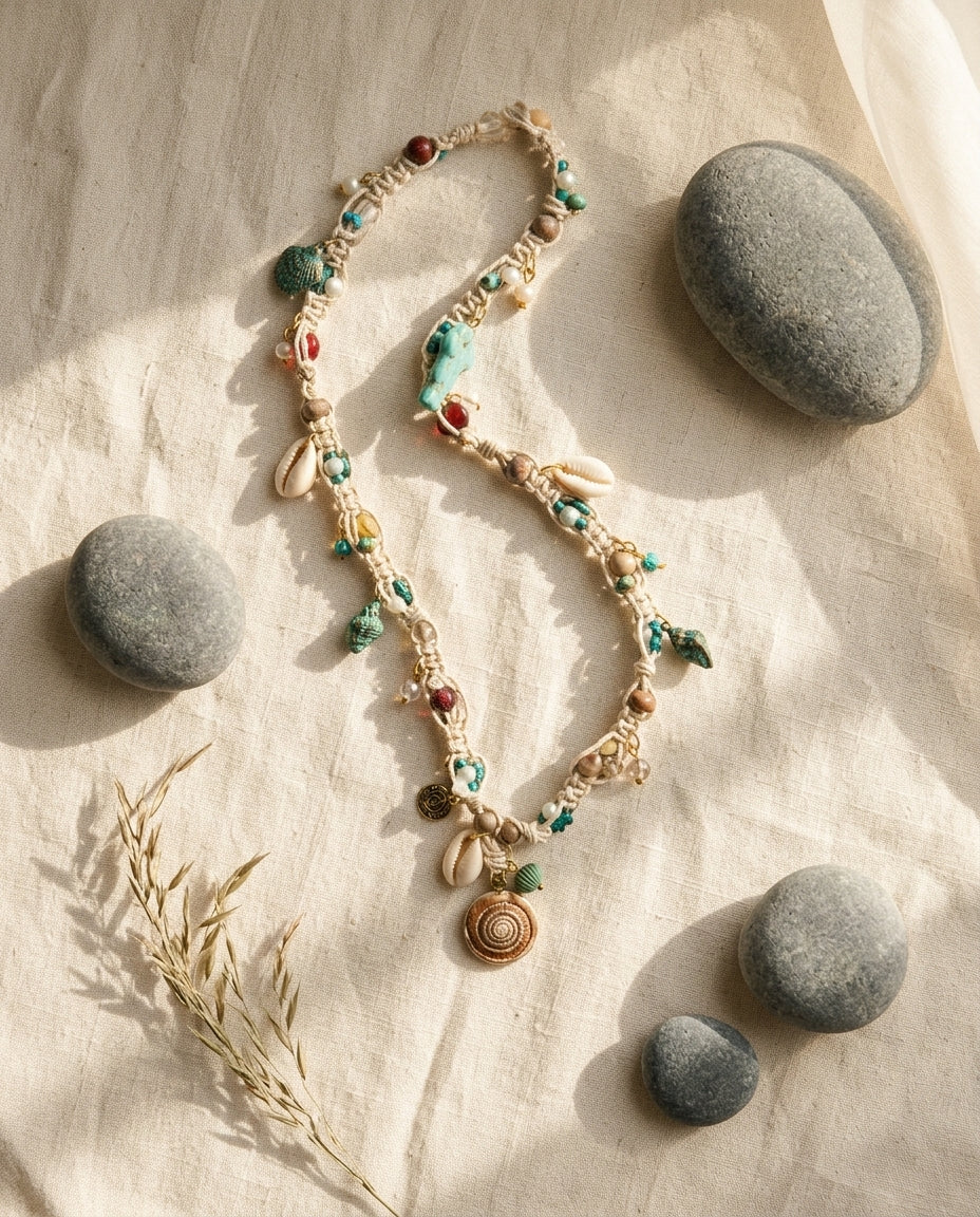Macramé statement necklace — Artistic Flat Lay | Generated by Modelize